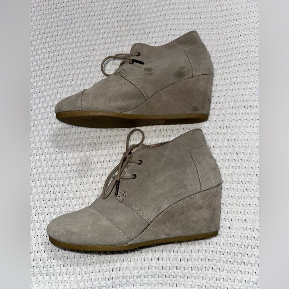 Toms Desert Wedge Lace Up Suede‎ Ankle Boot Tan Brown Heel Shoe, Size 10 - Picture 6 of 7